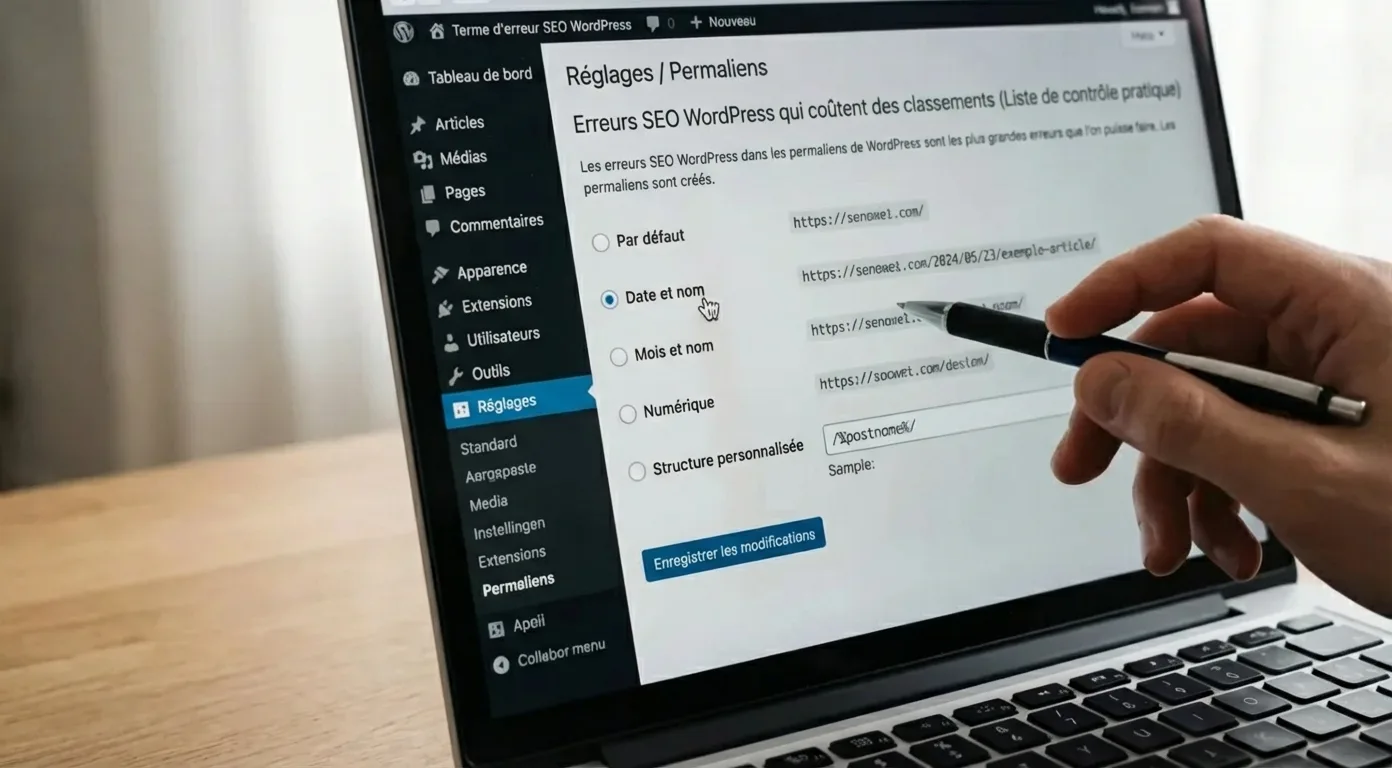 Checklist erreurs SEO WordPress : optimisez votre classement en corrigeant la structure des permaliens depuis le tableau de bord.