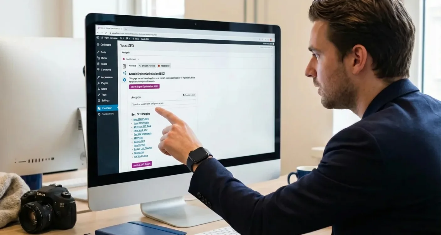 Digital marketer analyzing Yoast SEO to optimize website performance and improve search rankings.