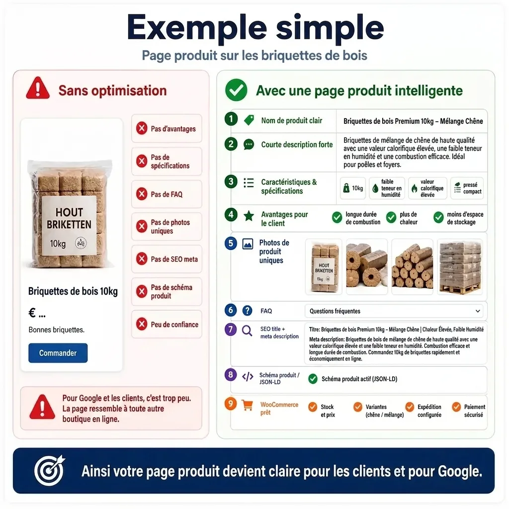 Optimisation SEO d'une page produit pour la visibilité et les ventes e-commerce.