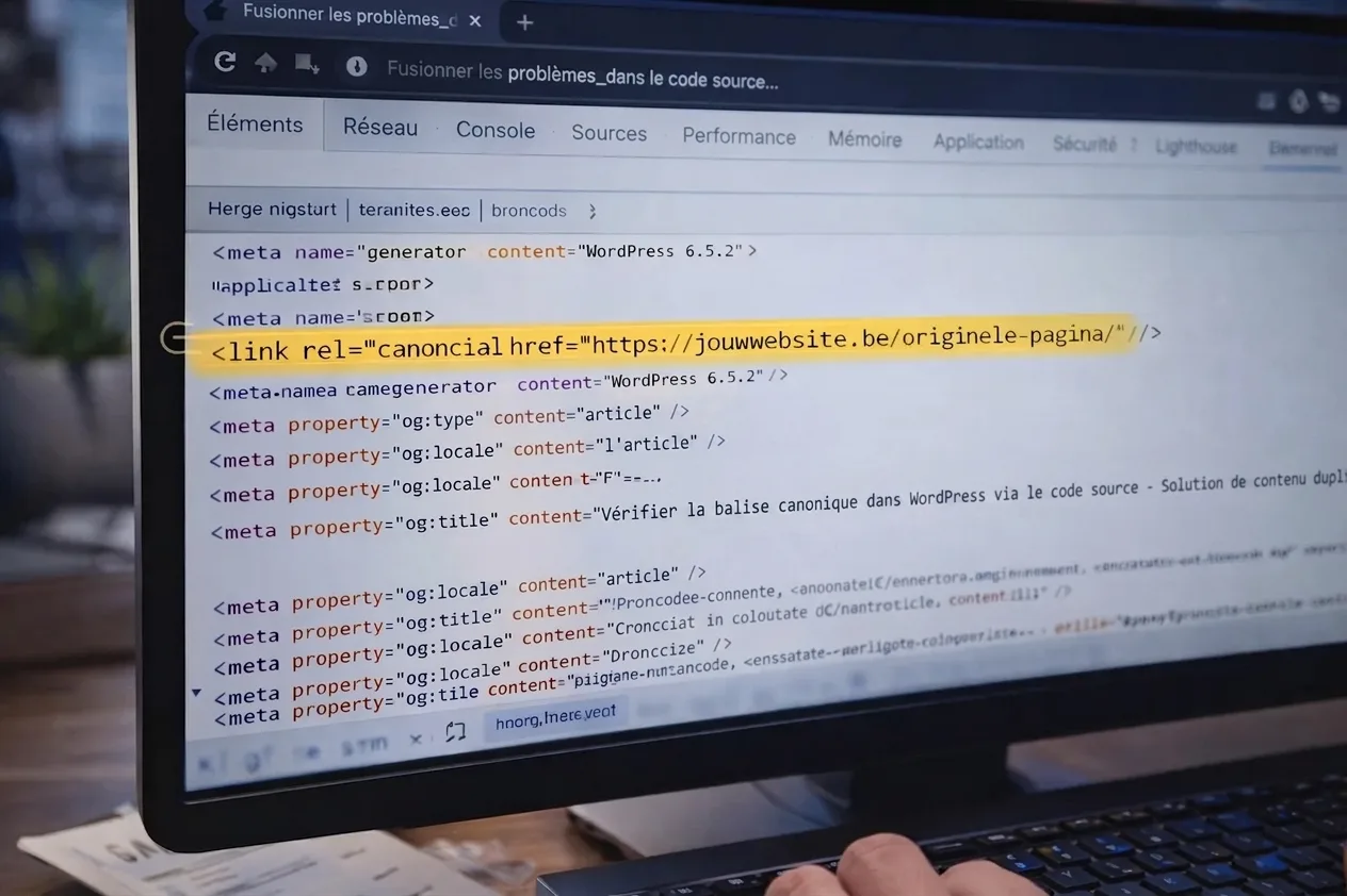 Balise canonique WordPress dans le code source pour corriger le contenu dupliqué SEO.