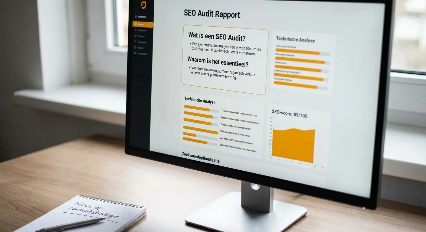 Nahaufnahme, detaillierte Ansicht eines SEO Audit Berichts auf einem modernen Computerbildschirm, was ist ein SEO Audit und warum ist es unerl&auml;sslich?