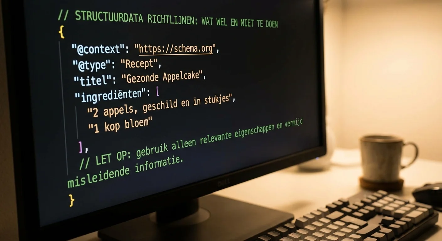 Code op een scherm die de Structured data voor rich results: wat je w&eacute;l en niet moet doen illustreert