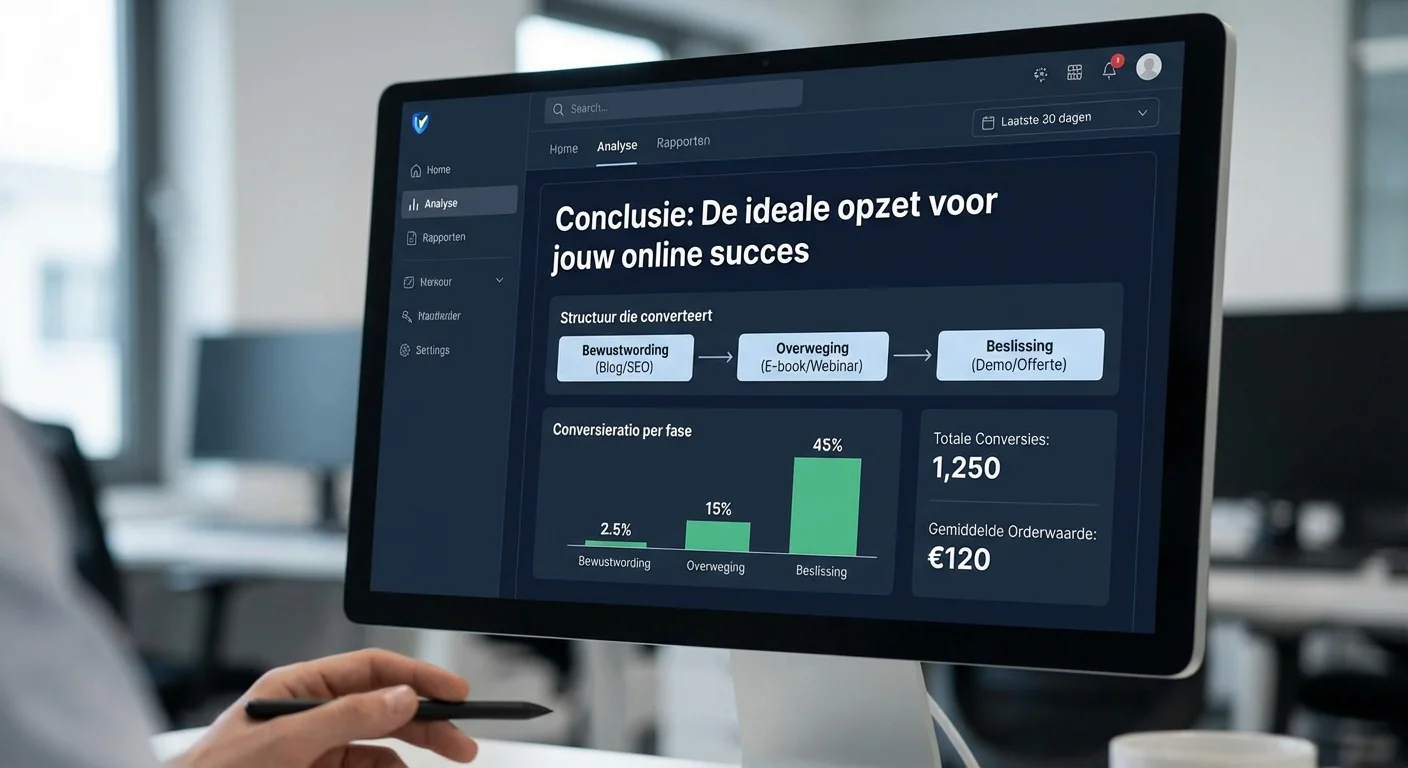 Analytisch dashboard dat laat zien welke structuur converteert bij de conclusie: de ideale opzet voor jouw online succes